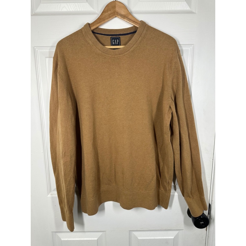 Gap Sweater Mens LG Brown Crew Neck‎ Pullover Solid Knit Long Sleeve Casual